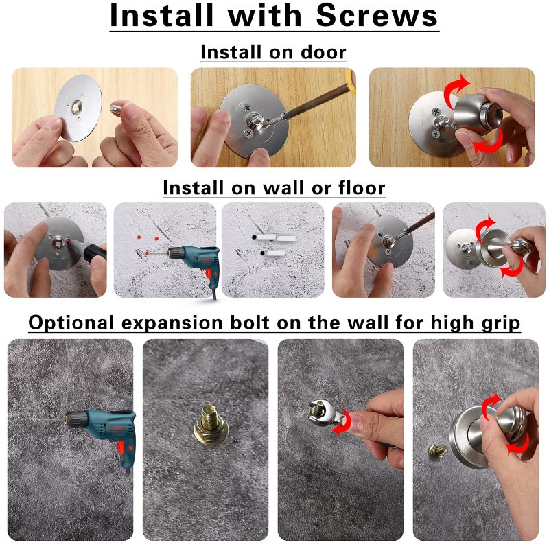 Sumnacon Magnetic Door Stopper, Heavy Duty Stainless Steel Door Stop Holder Come with 3M Double-Sided Adhesive Tape & Hardware Screws,Install with Adhesive Tape Or Screws On Floor Wall (Silver) - Image 4